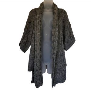 Cardigan Sweater Wool Rabbit Fur Gray Trim Fall